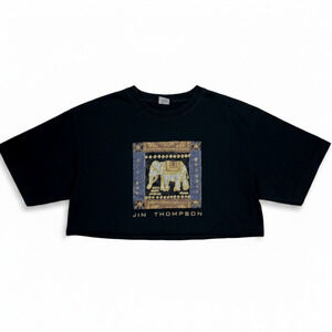 Jim Thompson Elephant India Cropped Black Women's Large T-Shirt 90s Vintage